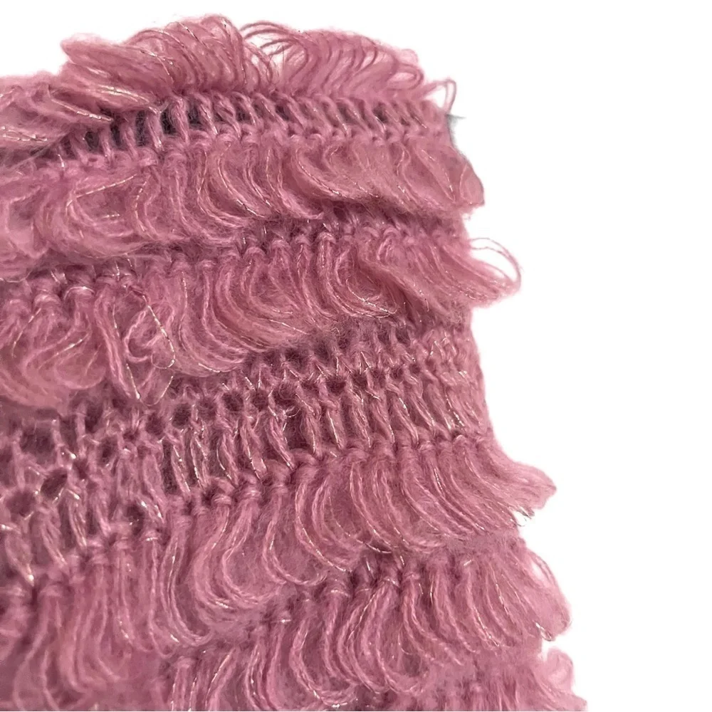 Betsey Johnson Pink Feather Sequin Fringe Knit Scarf NWT